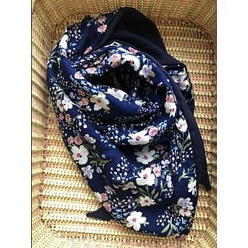Foulard Suzie - Foulard Créateur Femme – Petite Série – Coton & Viscose – Bleu Marine / Floral